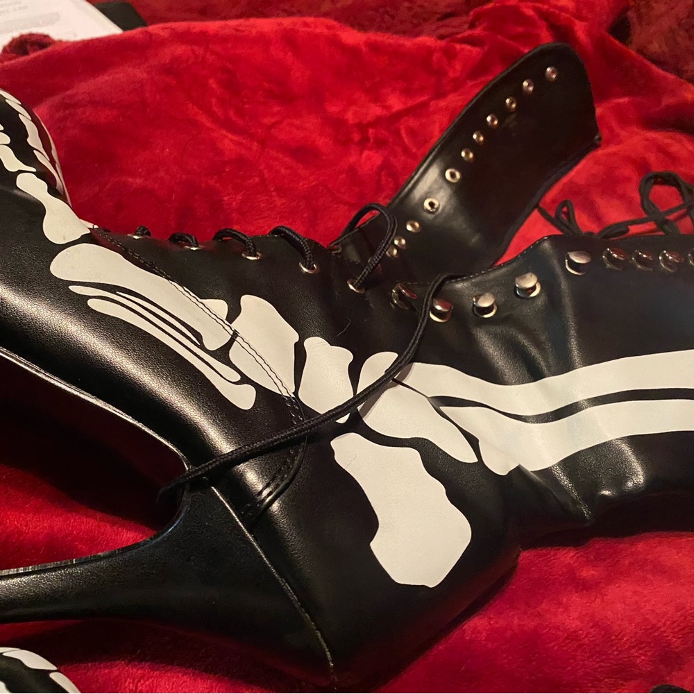 SOLD DEPOP $60+ skeleton horror punk goth boots faux $189 Halloween demonia - Picture 3 of 9